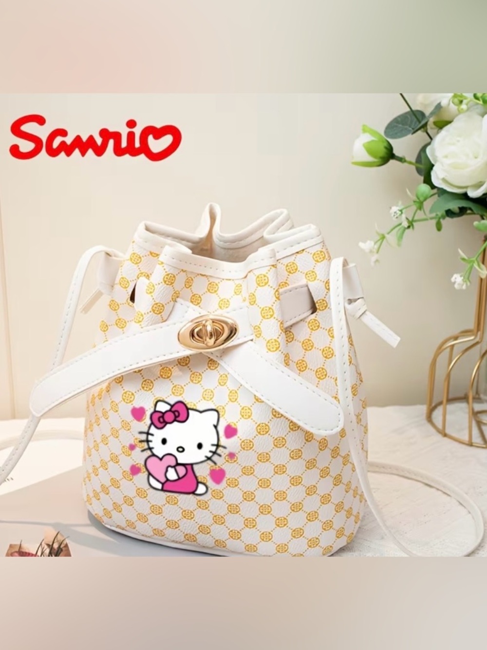 Officially Licensed Hello Kitty Vintage Handbag, Elegant  Drawstring Bucket Bag!